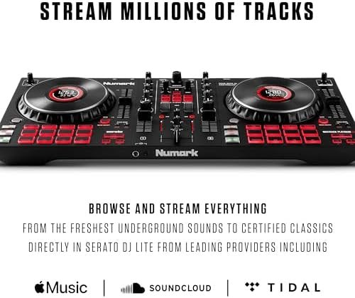 Numark Mixtrack Platinum FX Serato DJ Controller with Jog Wheel Displays, 4 Decks, Mixer, Effects Paddles and (Audio Interface)