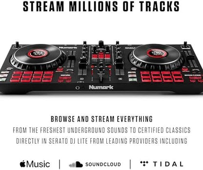 Numark Mixtrack Platinum FX Serato DJ Controller with Jog Wheel Displays, 4 Decks, Mixer, Effects Paddles and (Audio Interface)