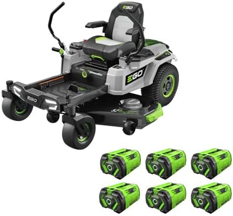 EGO Power+ Electric Riding Lawn Mower, 52″ Deck with Zero Turn Radius, Includes (6) 56V 12.0Ah Batteries and Charger – ZT5207L