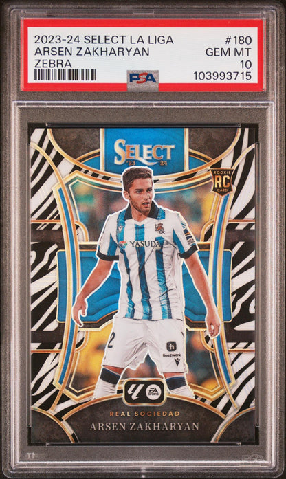 2023 Panini Select La Liga Zebra Arsen Zakharyan #180 /25 PSA 10