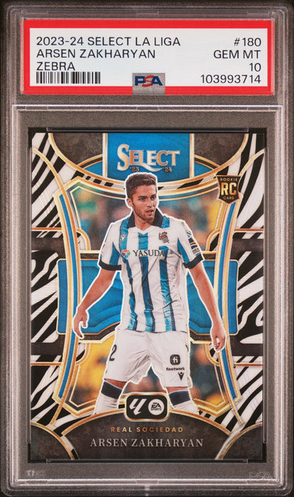 2023 Panini Select La Liga Zebra Arsen Zakharyan #180 /25 PSA 10