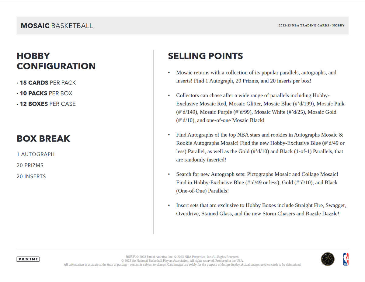 2022-23 Panini Mosaic Basketball Hobby 12 Box Case