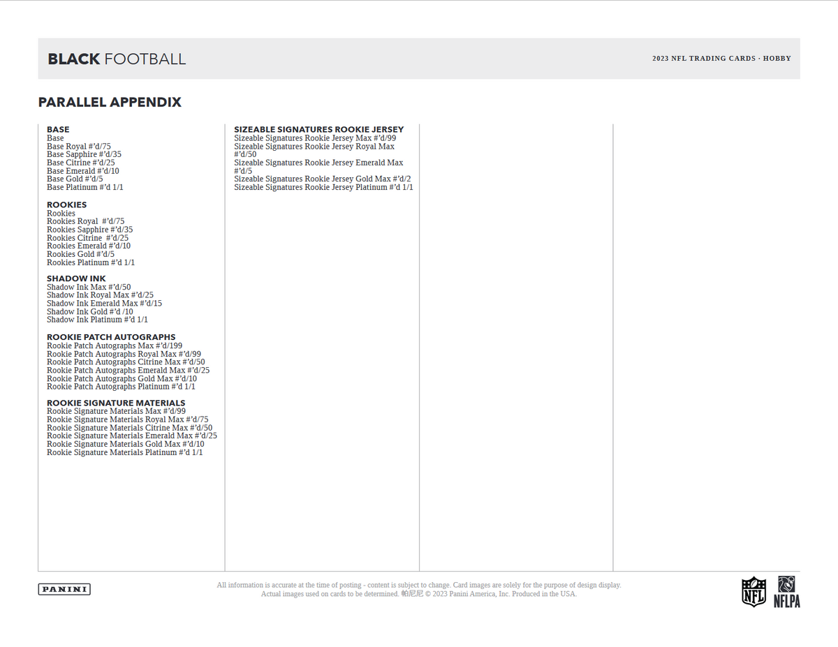 2023 Panini Black Football Hobby Box