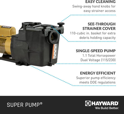 Hayward Super Pump InGround Pool Pump - 1 HP, Quieter Operation & Efficient