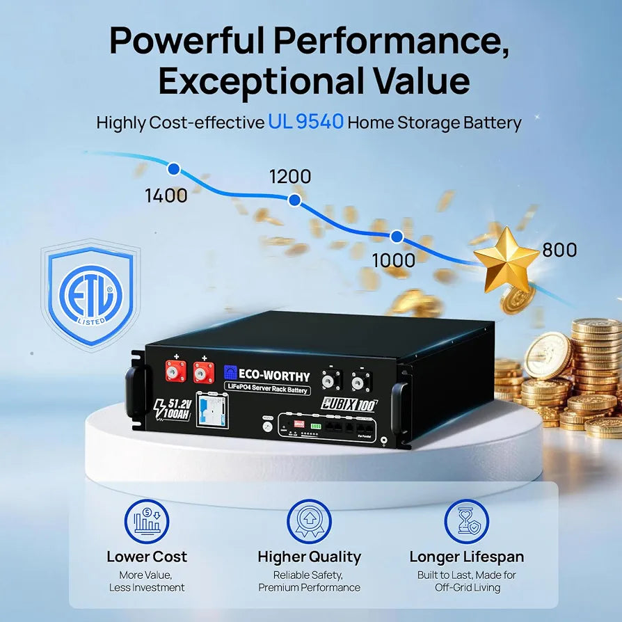 ECO-WORTHY Cubix100 48V 100Ah LiFePO4 Lithium UL9540 Server Rack Battery