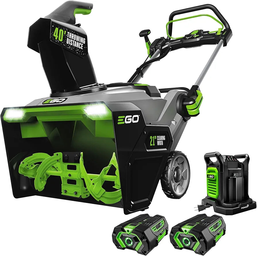 EGO Power+ 21" Electric Snow Blower, Gray/Black, Cordless Steel Auger, Includes  56V 5.0Ah Batteries and Dual Port Charger, SNT2112