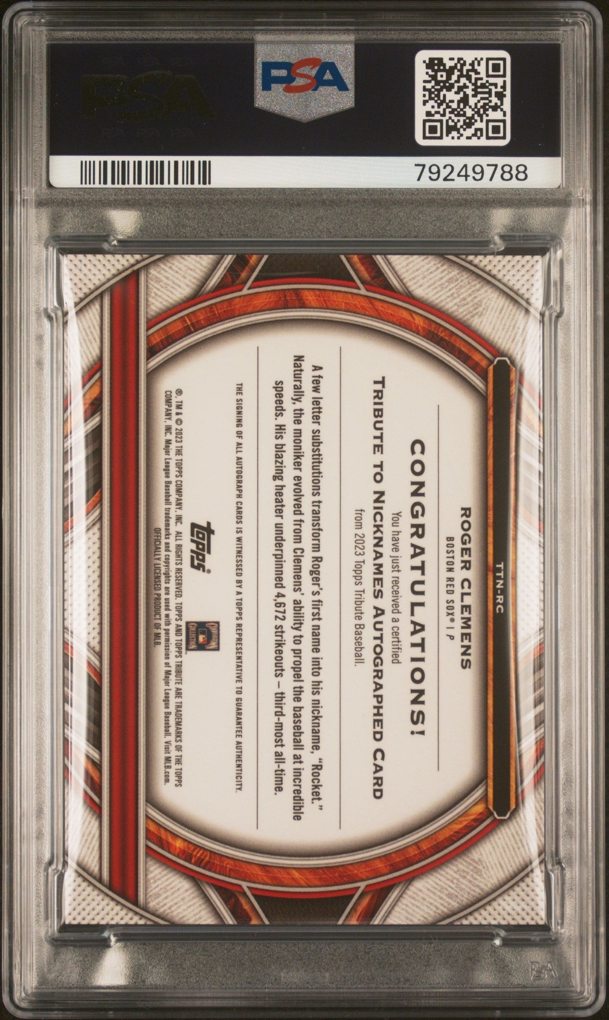 2023 Topps Tribute  To Nicknames Auto Roger Clemens #TTNRC RD PSA  Auto 10