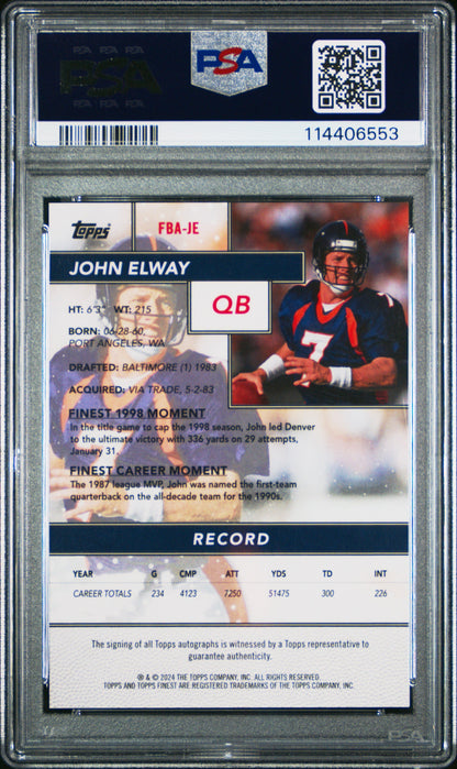 2024 Topps Finest Flashback Auto John Elway #FBAJE Oil Spill Ref 07/10 PSA 10