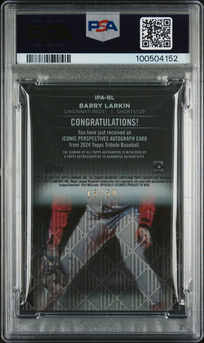 2024 Topps Tribute Iconic Perspectives Autographs Barry Larkin #IPABL PSA 10