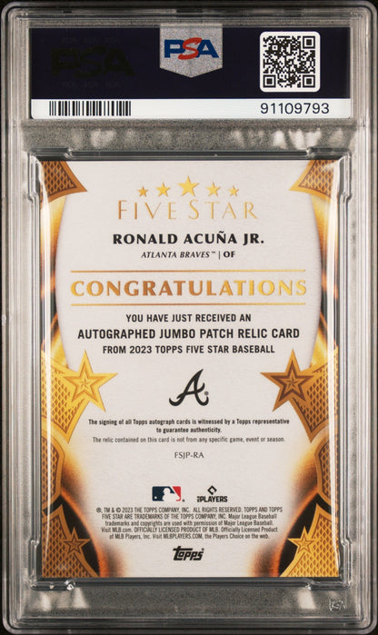 2023 Topps Five Star Auto  Prime Relics Ronald Acuna JR. #FSJPRA 14/25 PSA 10