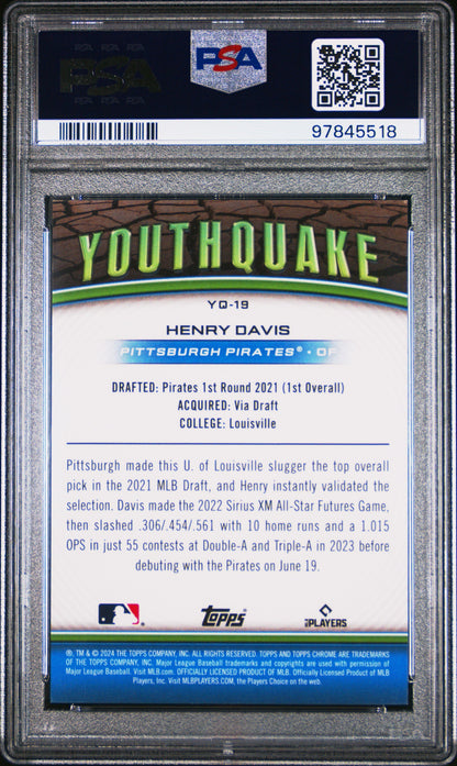 2024 Topps Chrome Youthquake Henry Davis #YQ19 Sprfrctr 1/1 PSA 10