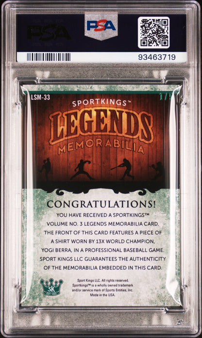 2022 Sportkings 3 Legends Single Memorabilia Yogi Berra #LSM33 Green PSA 9