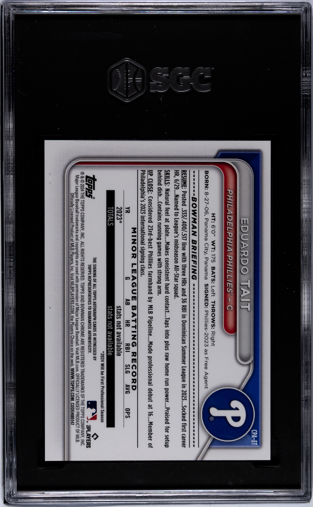 2024 Bowman Chrome Eduardo Tait #CPA-ET  Auto Green . Refractor SGC 9.5 Auto 10