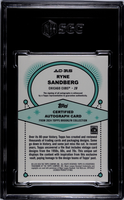 2024 Topps Brooklyn Collection Ryne Sandberg #AC-RS Orange SGC 10 Auto 10