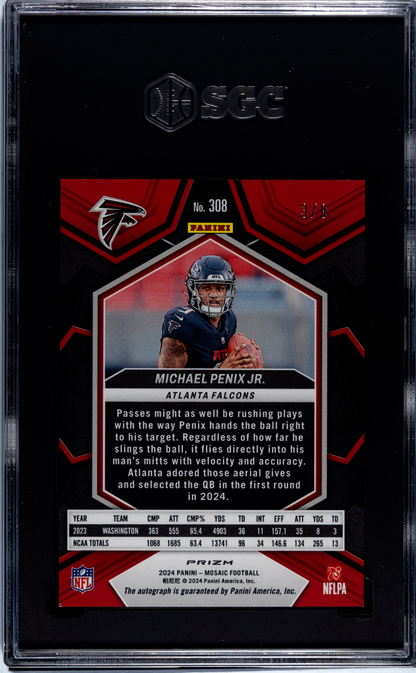 2024 Panini Mosaic Michael Penix JR. #308 Auto Black Gold Prizm SGC Auto 10 # /8
