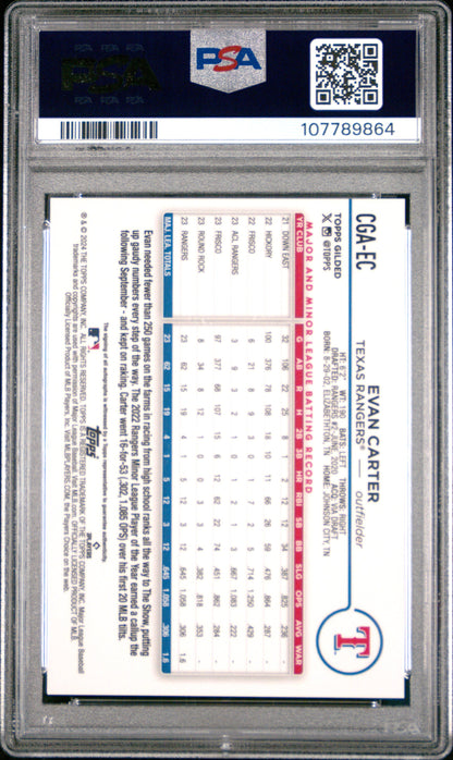 2024 Topps Gilded Collection Chrome Gold Auto Evan Carter #CGAEC Blue /50 PSA 9