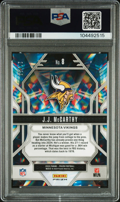 2024 Panini Prizm Prizmatic JJ Mccarthy #8 Blue Ice PSA 10