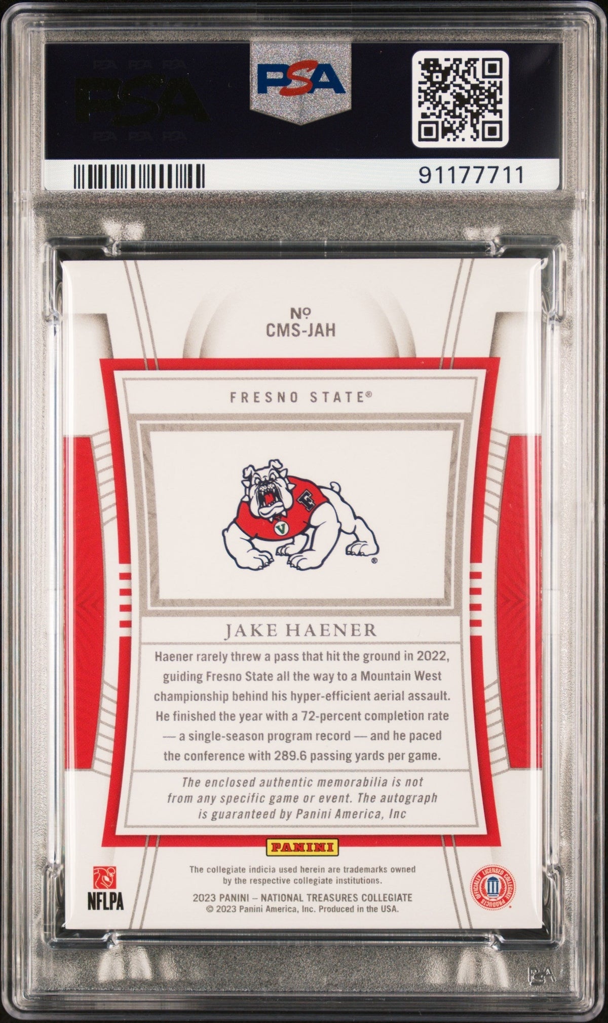 2023 Panini National Collegiate College Materials  Jake Haener Shield 1/1 PSA
