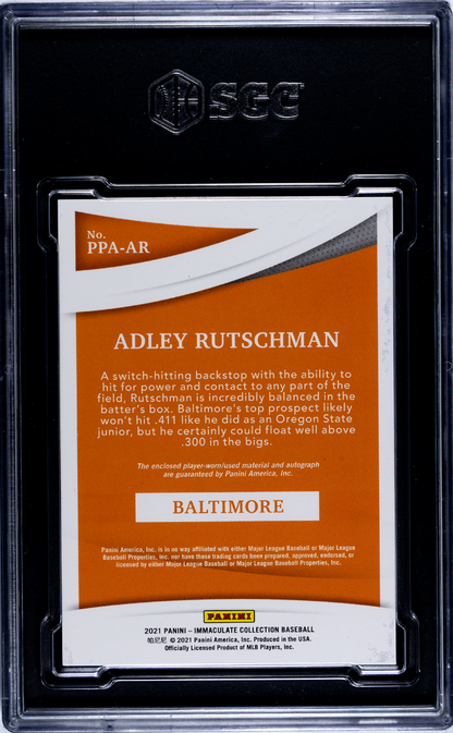 2021 Panini Immaculate Adley Rutschman #PPA-AR Patch Pink SGC 8.5 Auto 10