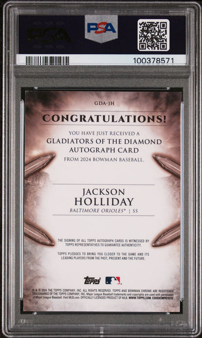 2024 Bowman Gladiators Of The Diamond Auto Jackson Holliday #GDAJH 99/99 PSA 8