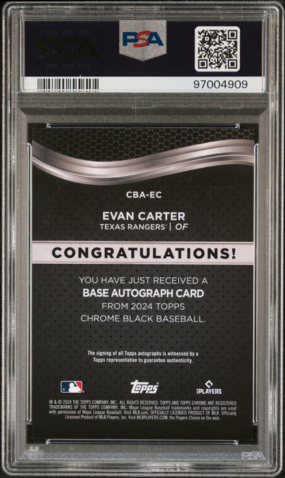 2024 Topps Chrome Black Autographs Evan Carter #EC Gold Refractor 02/50 PSA 9