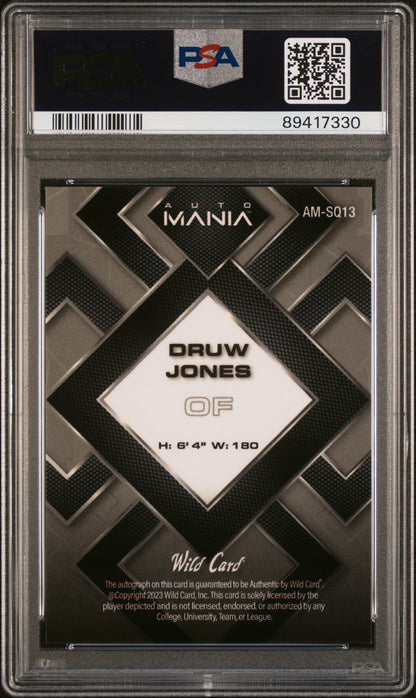 2023 Wild Card Auto Mania Autographs Druw Jones #AMSQ13 SQR  Red 2/6 PSA 10