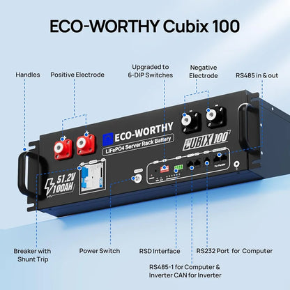 ECO-WORTHY Cubix100 48V 100Ah LiFePO4 Lithium UL9540 Server Rack Battery
