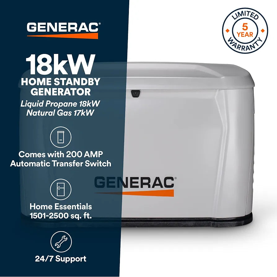 Generac 18kW Whole Home Generator, Transfer Switch & Cellular Capability