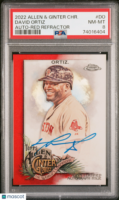 2022 Topps Allen & Ginter Chrome Autographs David Ortiz #DO Red Refractor PSA 8