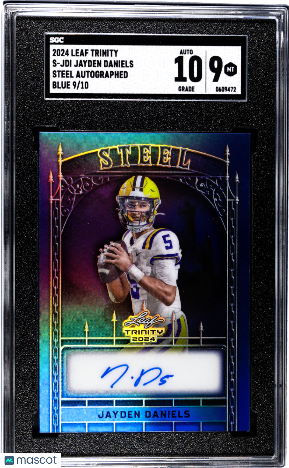 2024 Leaf Trinity Jayden Daniels #S-JDI Steel Autograph Blue SGC 9 Auto 10