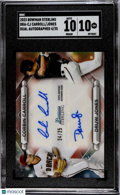2023 Bowman Sterling Jones Carroll #DRA-CJ Dual Autograph SGC 10 Auto 10