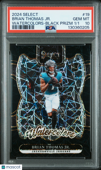 2024 Panini Select Watercolors Brian Thomas JR. #19 Black Prizm 1/1 PSA 10