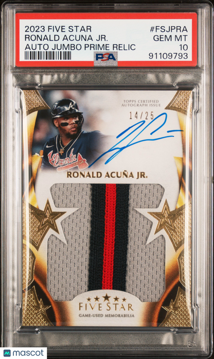 2023 Topps Five Star Auto  Prime Relics Ronald Acuna JR. #FSJPRA 14/25 PSA 10