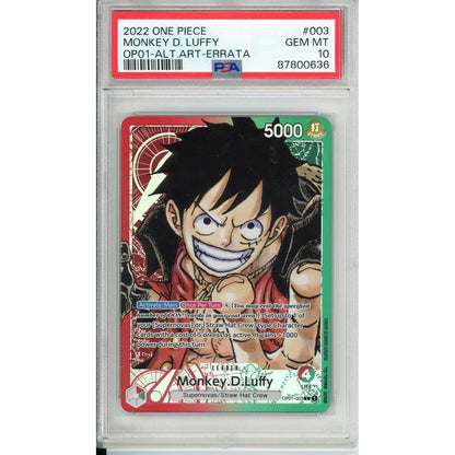 One Piece Graded: Monkey D. Luffy OP01-003 Alt Art Errata (2022) PSA 10