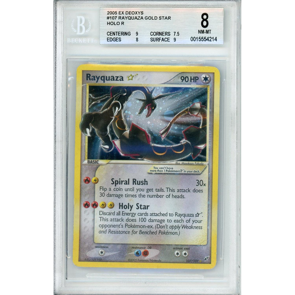 Pokemon Graded: Rayquaza Gold Star 107/107 EX Deoxys (2005) Holo Beckett 8