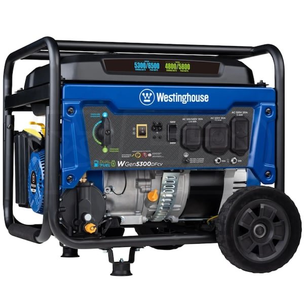 Westinghouse WGen5300DFcv – 5300 Watt Dual-Fuel Portable Generator w/ RV Outlet & CO Sensor (49-State)